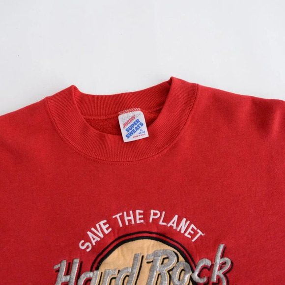 Vintage Jerzees Red Embroidered Hard Rock Chicago Crewneck Sweater XL - Picture 11 of 12